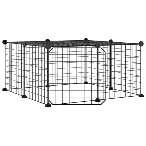 12-Panel Pet Cage with Door Black 35x35 cm Steel