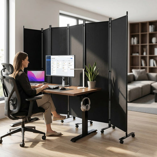 1.72m 6 Panel Folding Room Divider with Lockable Wheels Furniture Home