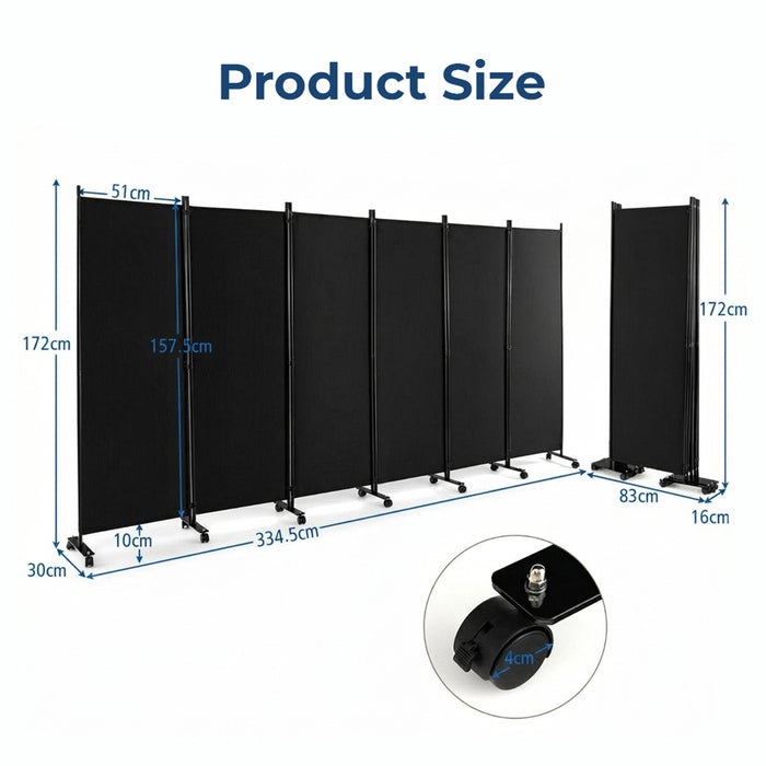 1.72m 6 Panel Folding Room Divider with Lockable Wheels Furniture Home