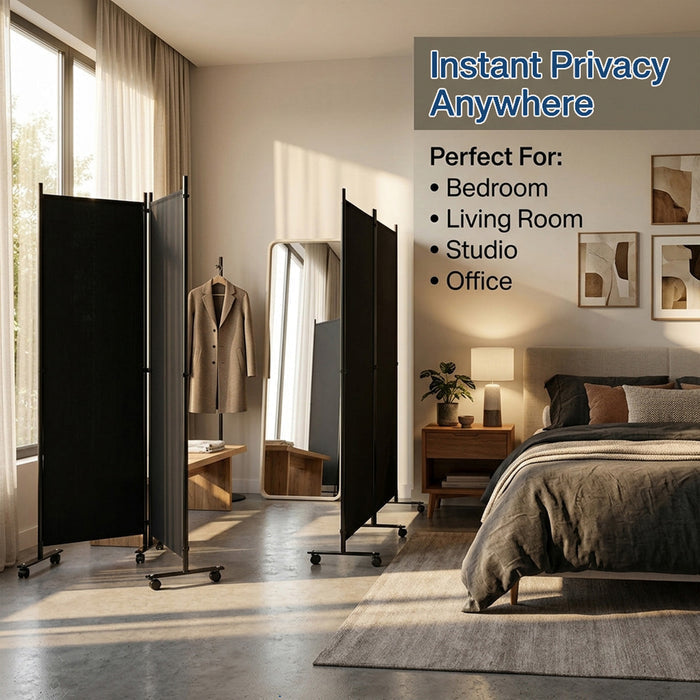 1.72m 6 Panel Folding Room Divider with Lockable Wheels Furniture Home