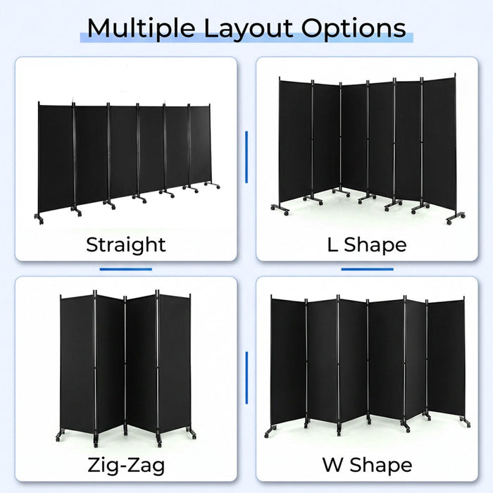 1.72m 6 Panel Folding Room Divider with Lockable Wheels Furniture Home