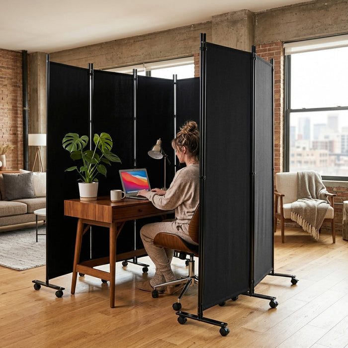 1.72m 6 Panel Folding Room Divider with Lockable Wheels Furniture Home