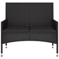 2-Seater Garden Bench with Cushions Black Poly Rattan