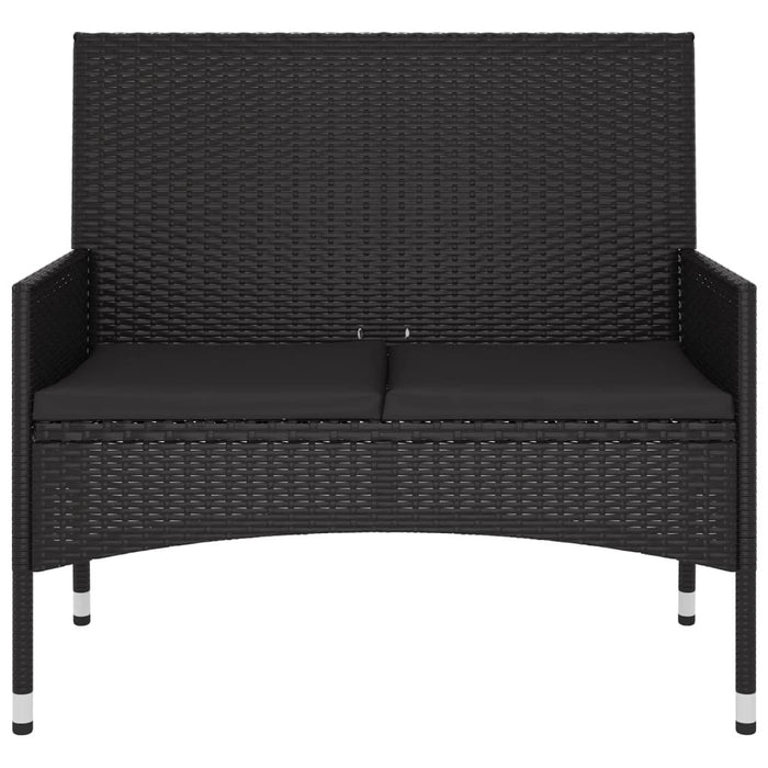 2-Seater Garden Bench with Cushions Black Poly Rattan