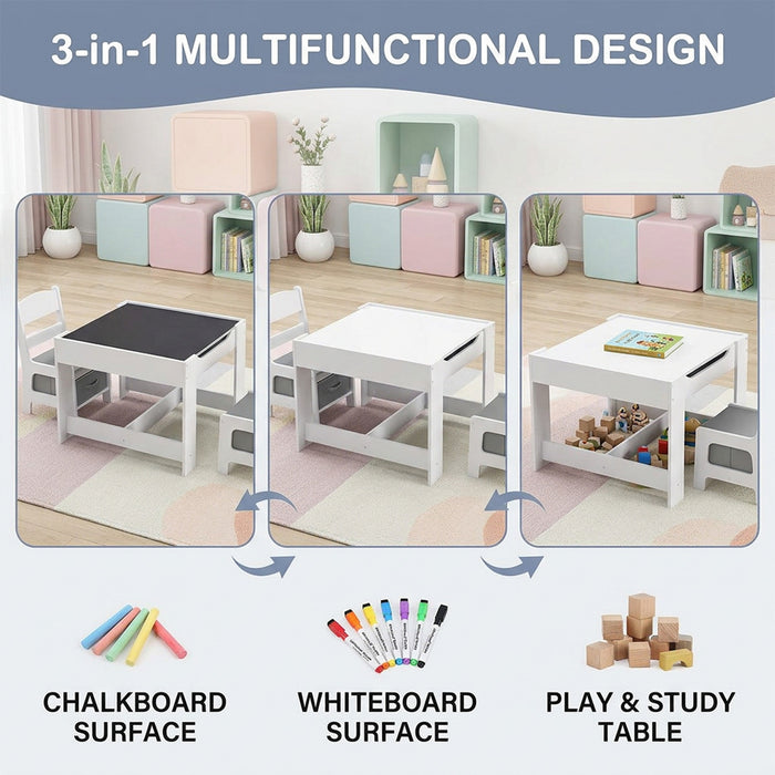3 in 1 Kids Multi Activity Table 2 Chairs Set Toddlers Furniture Play