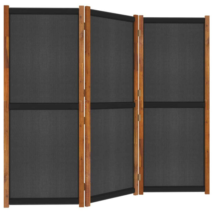3-Panel Room Divider Solid Acacia Wood Textilene Foldable Screen 210x180cm Black