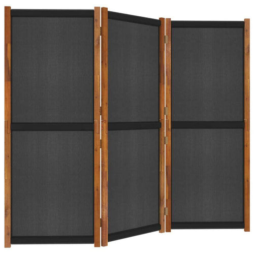3-Panel Room Divider Solid Acacia Wood Textilene Foldable Screen 210x180cm Black