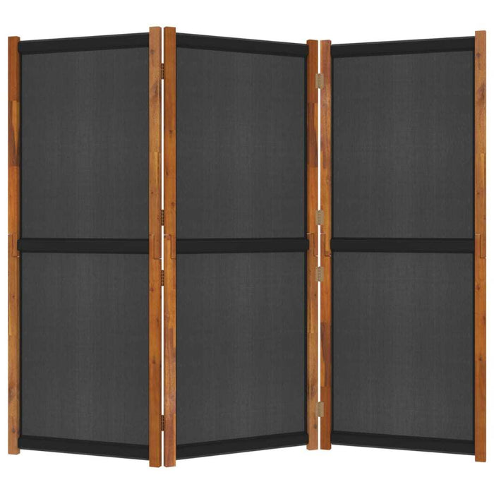 3-Panel Room Divider Solid Acacia Wood Textilene Foldable Screen 210x180cm Black