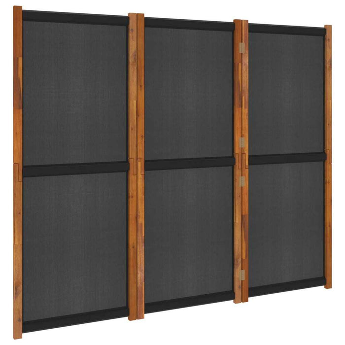 3-Panel Room Divider Solid Acacia Wood Textilene Foldable Screen 210x180cm Black