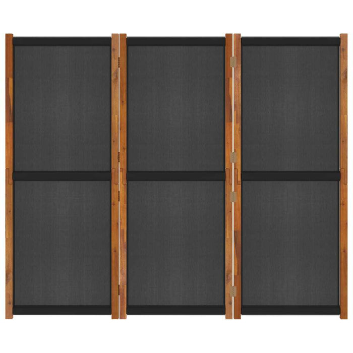 3-Panel Room Divider Solid Acacia Wood Textilene Foldable Screen 210x180cm Black