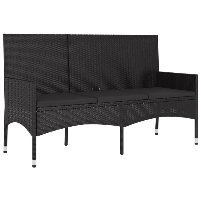 3-Seater Garden Bench Poly Rattan Steel Frame Cushions Outdoor Patio Black