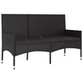 3-Seater Garden Bench Poly Rattan Steel Frame Cushions Outdoor Patio Black