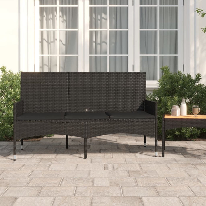 3-Seater Garden Bench Poly Rattan Steel Frame Cushions Outdoor Patio Black