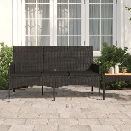 3-Seater Garden Bench Poly Rattan Steel Frame Cushions Outdoor Patio Black