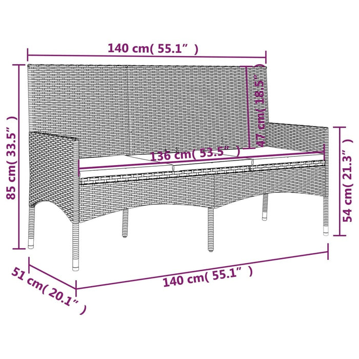 3-Seater Garden Bench Poly Rattan Steel Frame Cushions Outdoor Patio Black