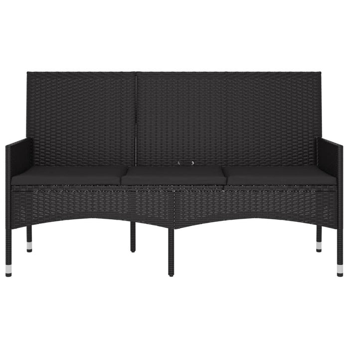 3-Seater Garden Bench Poly Rattan Steel Frame Cushions Outdoor Patio Black