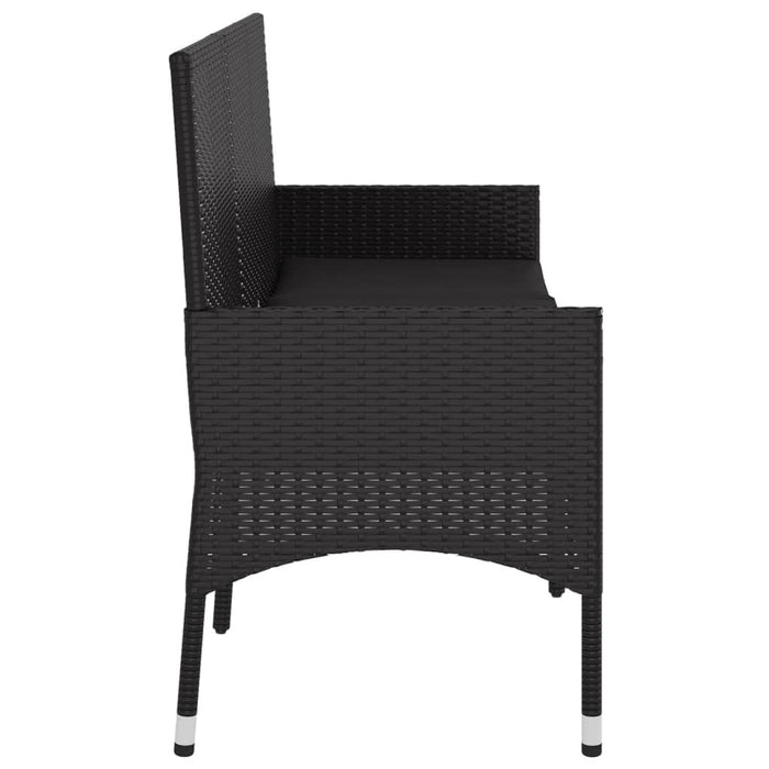 3-Seater Garden Bench Poly Rattan Steel Frame Cushions Outdoor Patio Black