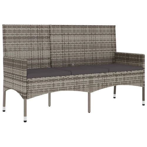 3-Seater Garden Bench with Cushions Grey Poly Rattan
