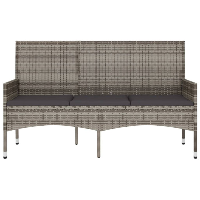 3-Seater Garden Bench with Cushions Grey Poly Rattan