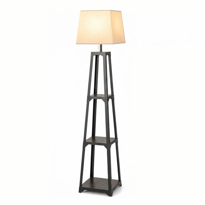 3 Tier Shelf Floor Lamp Sturdy Metal Frame Living Room Storage Light Stand