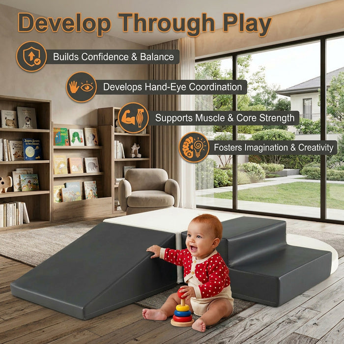 4 Piece Kids Climb Crawl Playset for Nursery and Kindergarten Indoor Play