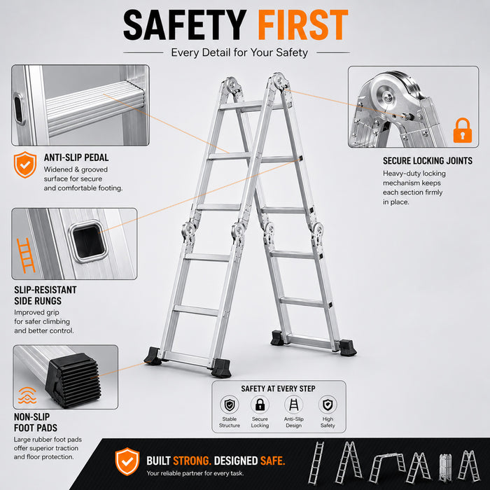 7 in 1 Folding Aluminium Ladder with Anti Skid Pedal Multi Purpose Tool