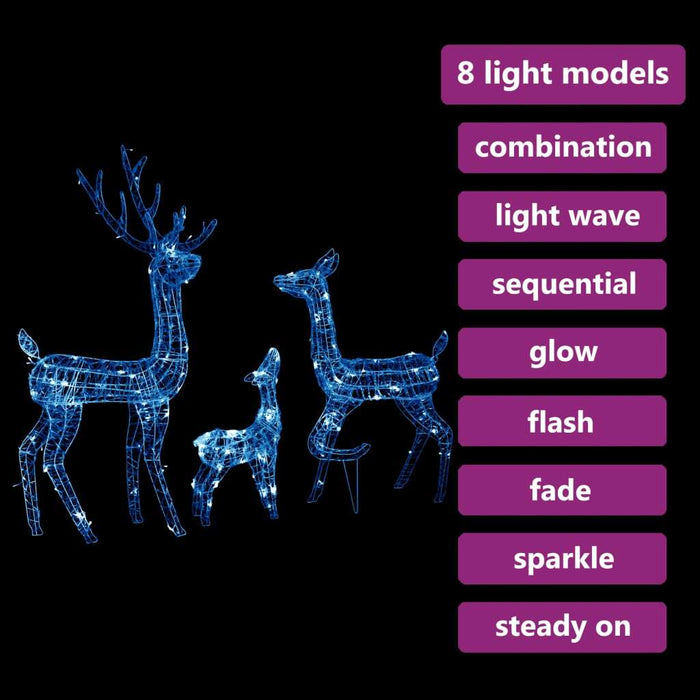 Acrylic Reindeer Family Christmas Decoration 300 LED Blue 8 Effects
