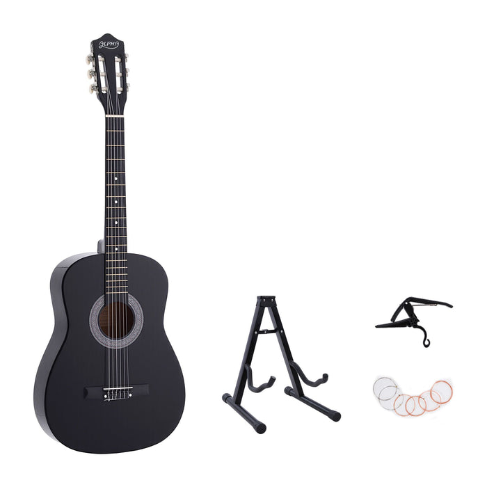 Alpha 38 Inch Classical Acoustic Guitar with Folding Stand Capo String Set