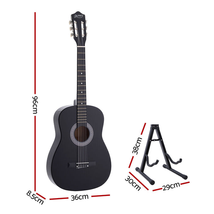 Alpha 38 Inch Classical Acoustic Guitar with Folding Stand Capo String Set