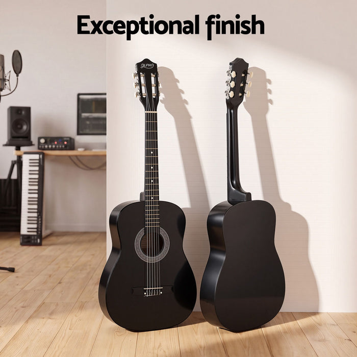 Alpha 38 Inch Classical Acoustic Guitar with Folding Stand Capo String Set