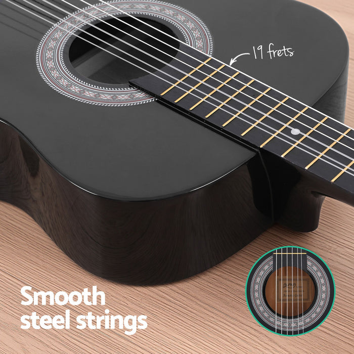 Alpha 38 Inch Classical Acoustic Guitar with Folding Stand Capo String Set