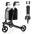 Aluminium Foldable 3 Wheel Rollator Walker with Zippered Bag Dual Brake System
