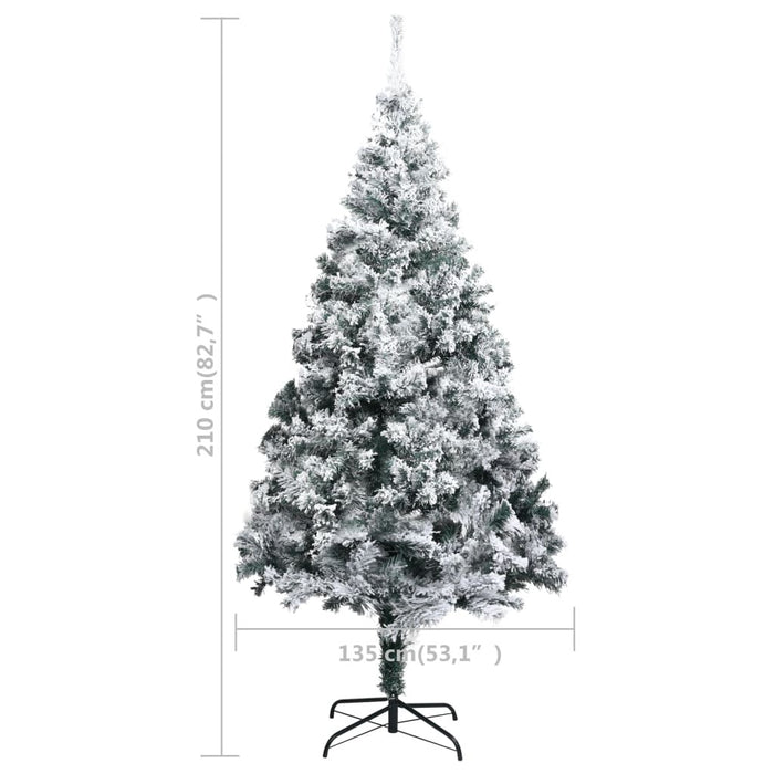 Artificial Christmas Tree Flocked Snow 210cm PVC Stand Indoor Outdoor Xmas Green