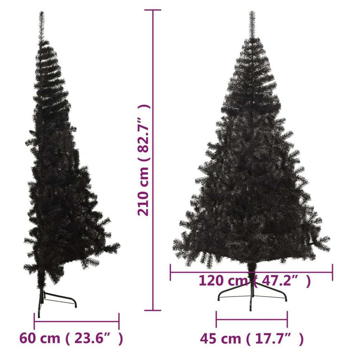 Artificial Half Christmas Tree with Stand Black PVC Steel 210cm