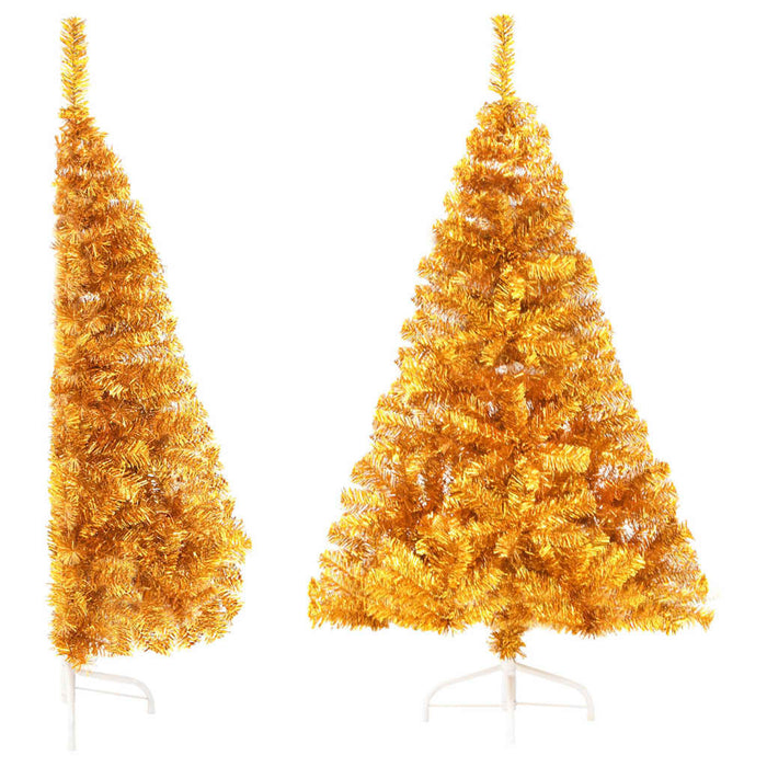 Artificial Half Christmas Tree with Stand Gold PET Steel 150cm