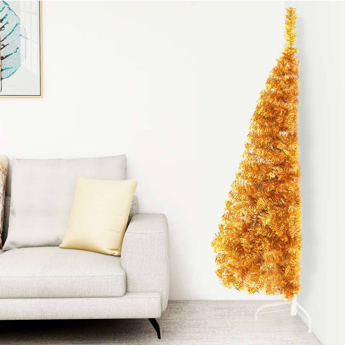 Artificial Half Christmas Tree with Stand Gold PET Steel 150cm