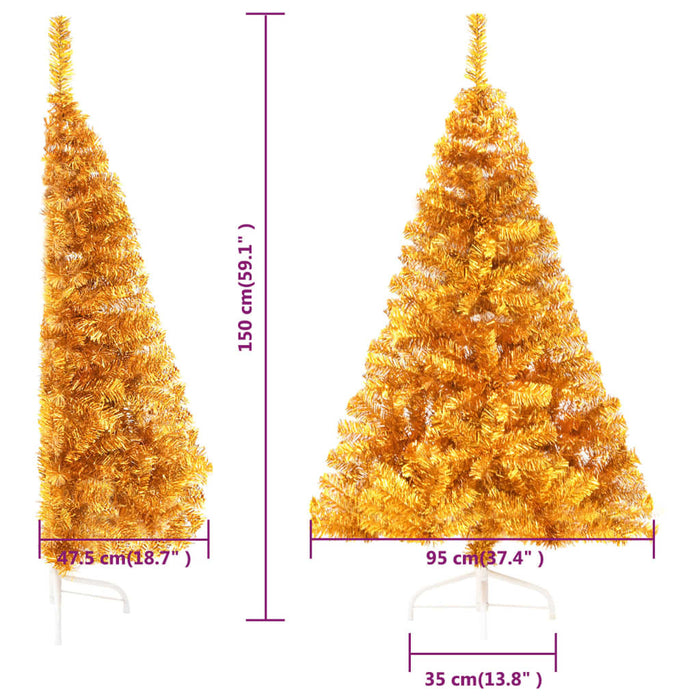 Artificial Half Christmas Tree with Stand Gold PET Steel 150cm