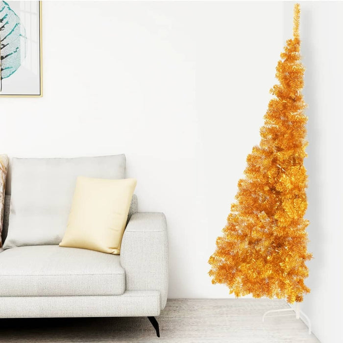 Artificial Half Christmas Tree with Stand Gold PET Steel 180cm