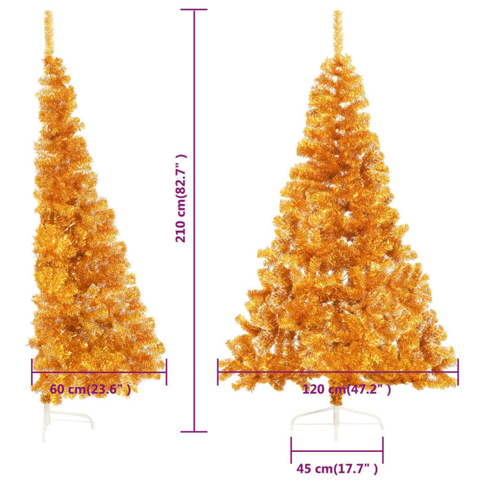 Artificial Half Christmas Tree with Stand Gold PET Steel 210cm