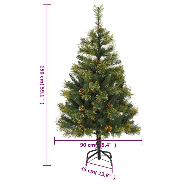 Artificial Hinged Christmas Tree 150cm LED Lights Foldable Branches Xmas Green