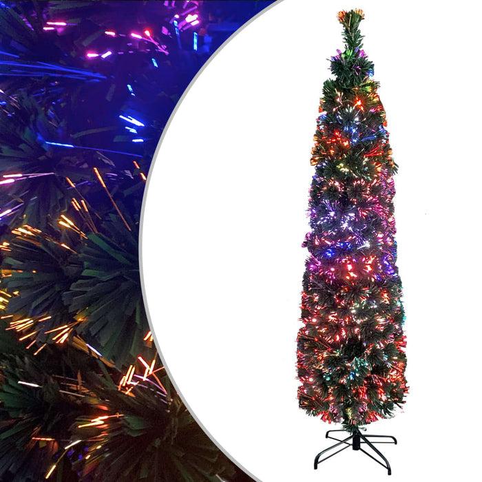 Artificial Slim Christmas Tree with Stand with 5 Colour Fibre Optic 150cm