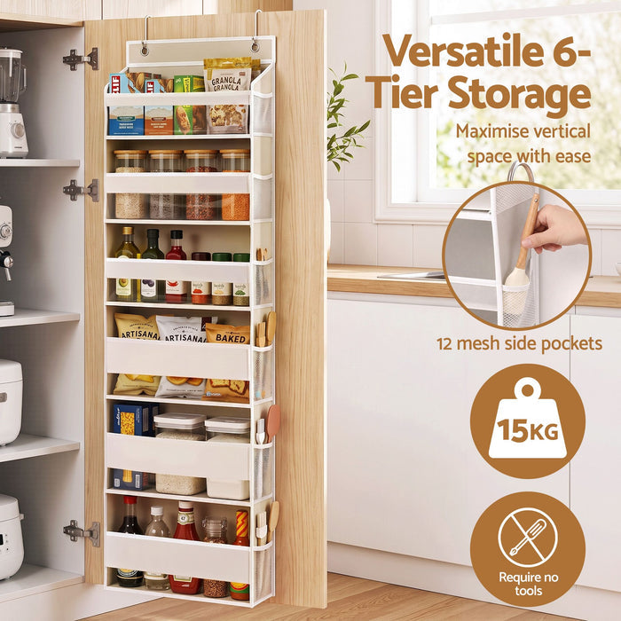 Artiss 2X Over Door Storage Hangers 6-Tier Organiser Pockets Fabric Beige