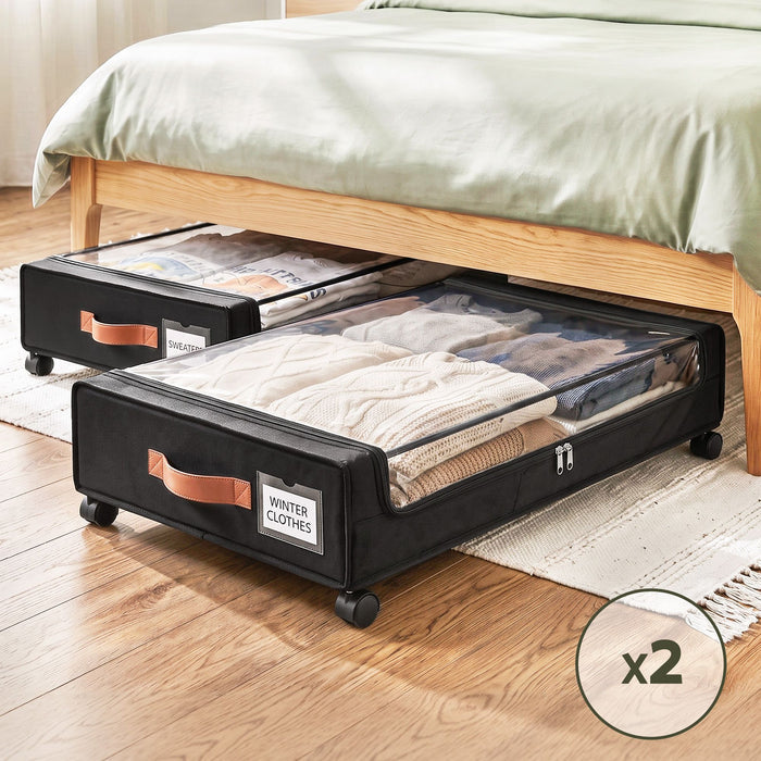 Artiss 2X Under Bed Storage Containers 48L Clothes Organiser Oxford Black