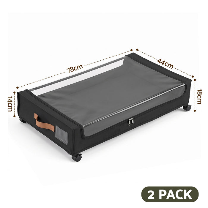 Artiss 2X Under Bed Storage Containers 48L Clothes Organiser Oxford Black