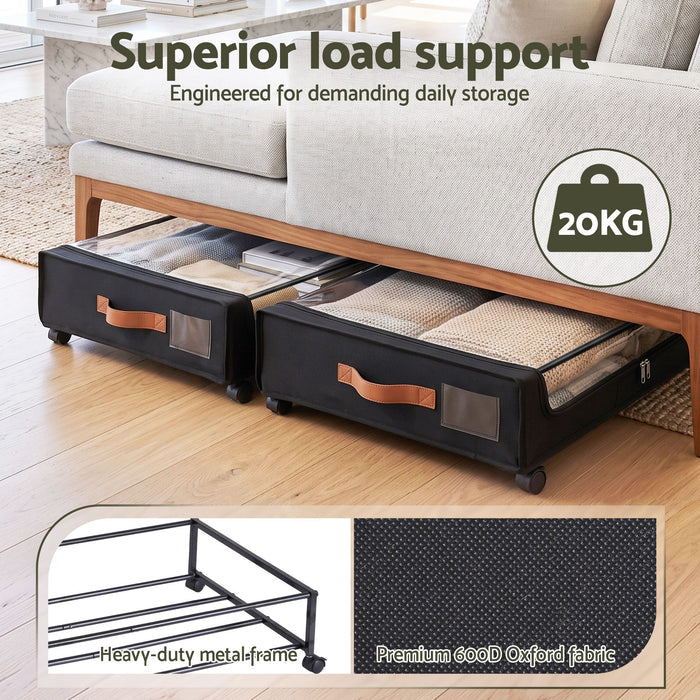 Artiss 2X Under Bed Storage Containers 48L Clothes Organiser Oxford Black