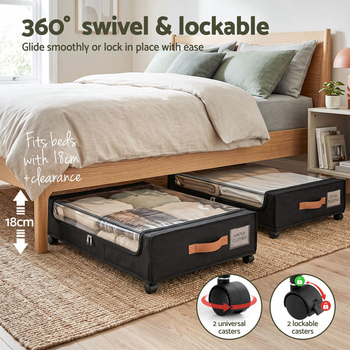Artiss 2X Under Bed Storage Containers 48L Clothes Organiser Oxford Black