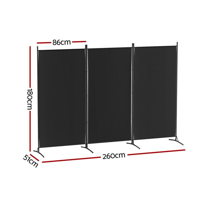 Artiss 3 Panel Room Divider Set of 2 Folding Privacy Screen Fabric Black