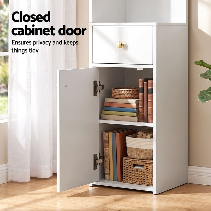 Artiss 3 Tiers Bookshelf with Storage Drawer and Cabinet White