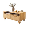 Artiss Coffee Table 90cm Fluted Drawers Open Shelf Spherical Solid Legs Wood