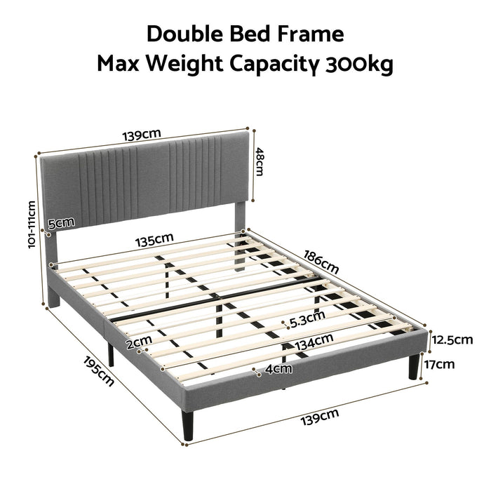 Artiss Double Bed Frame with Adjustable Headboard with 300kg Capacity Grey